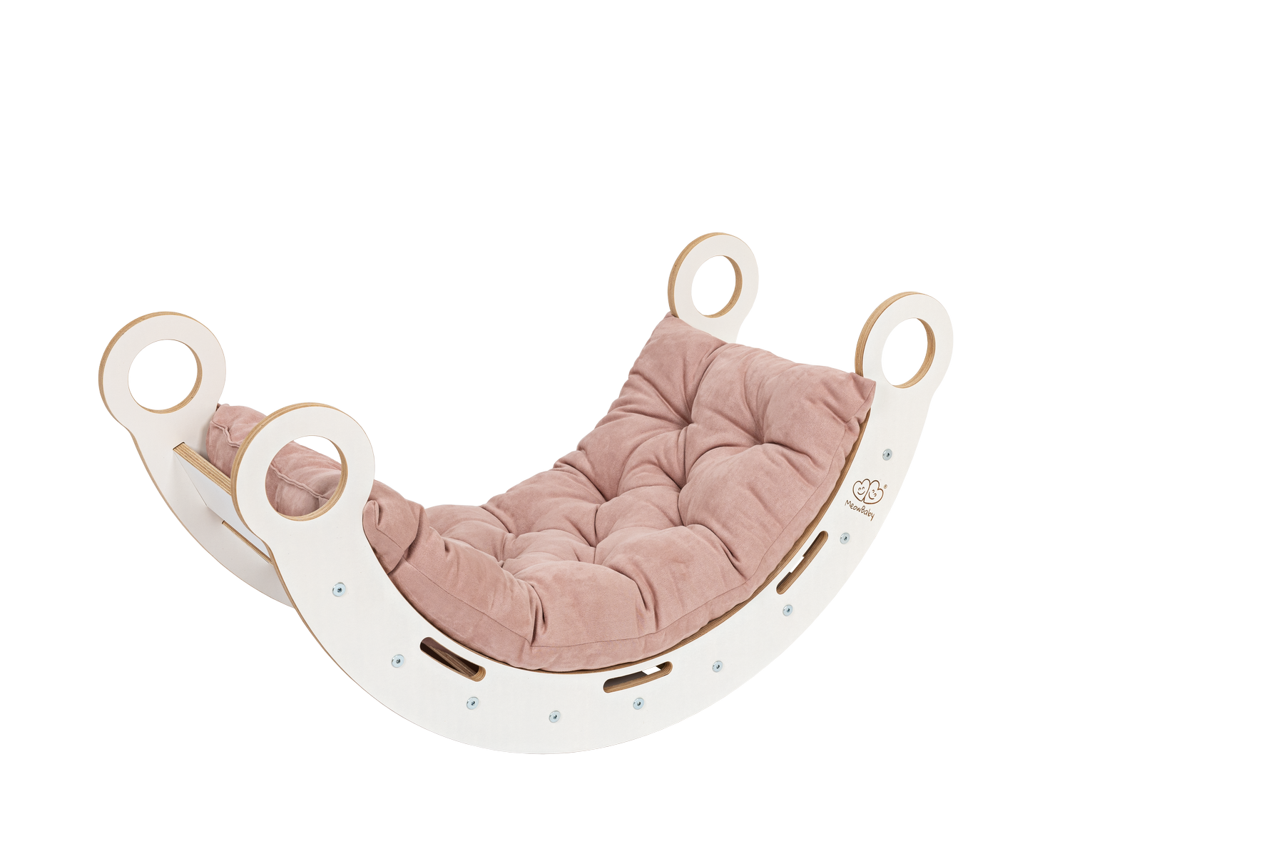 Baltas medinis supamasis lankas su pagalve, čiuožykla ir kopetėlėmis, vidutinis