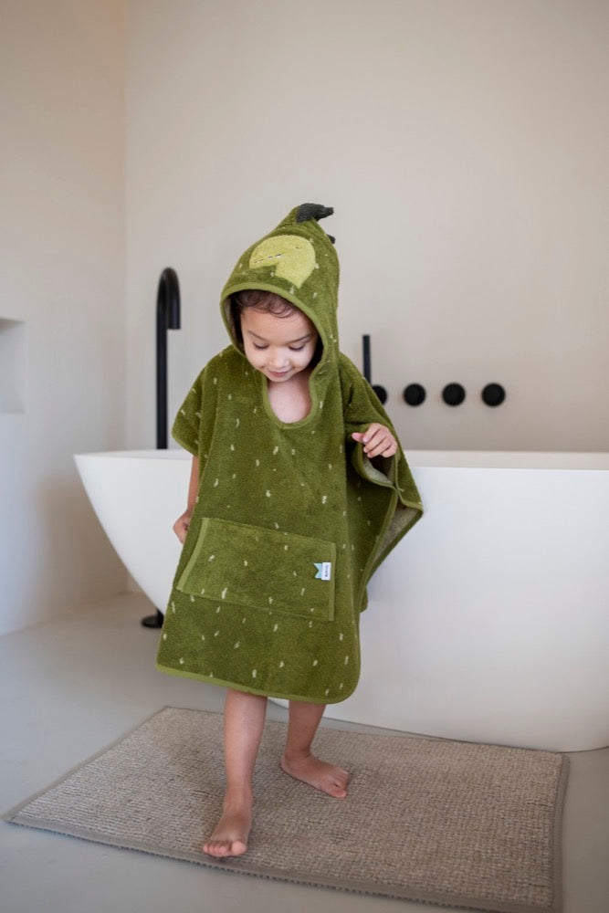 Maudynių pončas vaikams su gobtuvu „Ponas Dino“