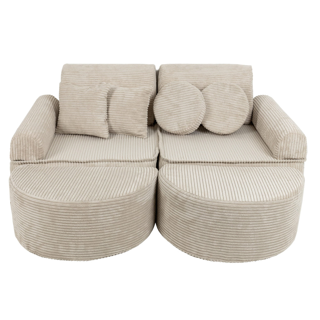 Vidutinė modulinė sofa vaikams, estetinio dizaino, ekru spalvos, papildytos komplektacijos