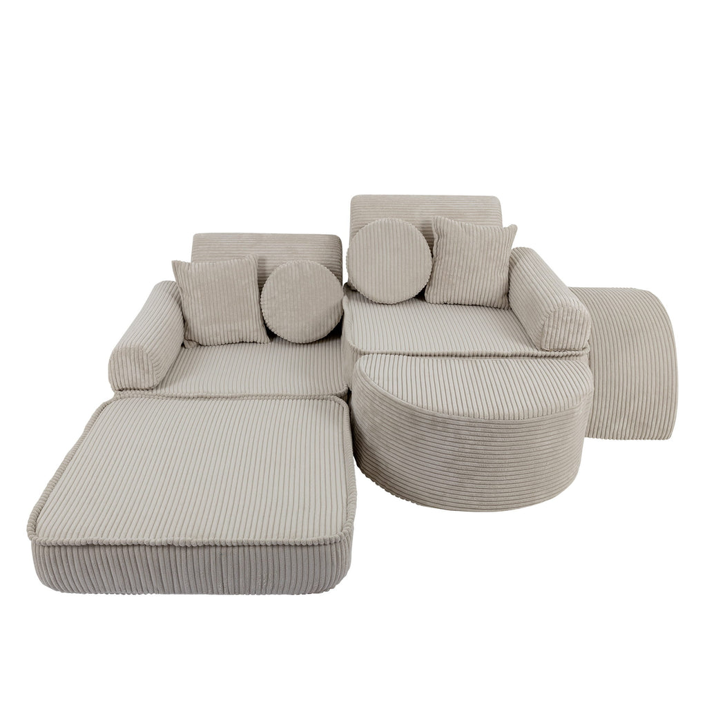 Vidutinė modulinė sofa vaikams, estetinio dizaino, ekru spalvos, papildytos komplektacijos