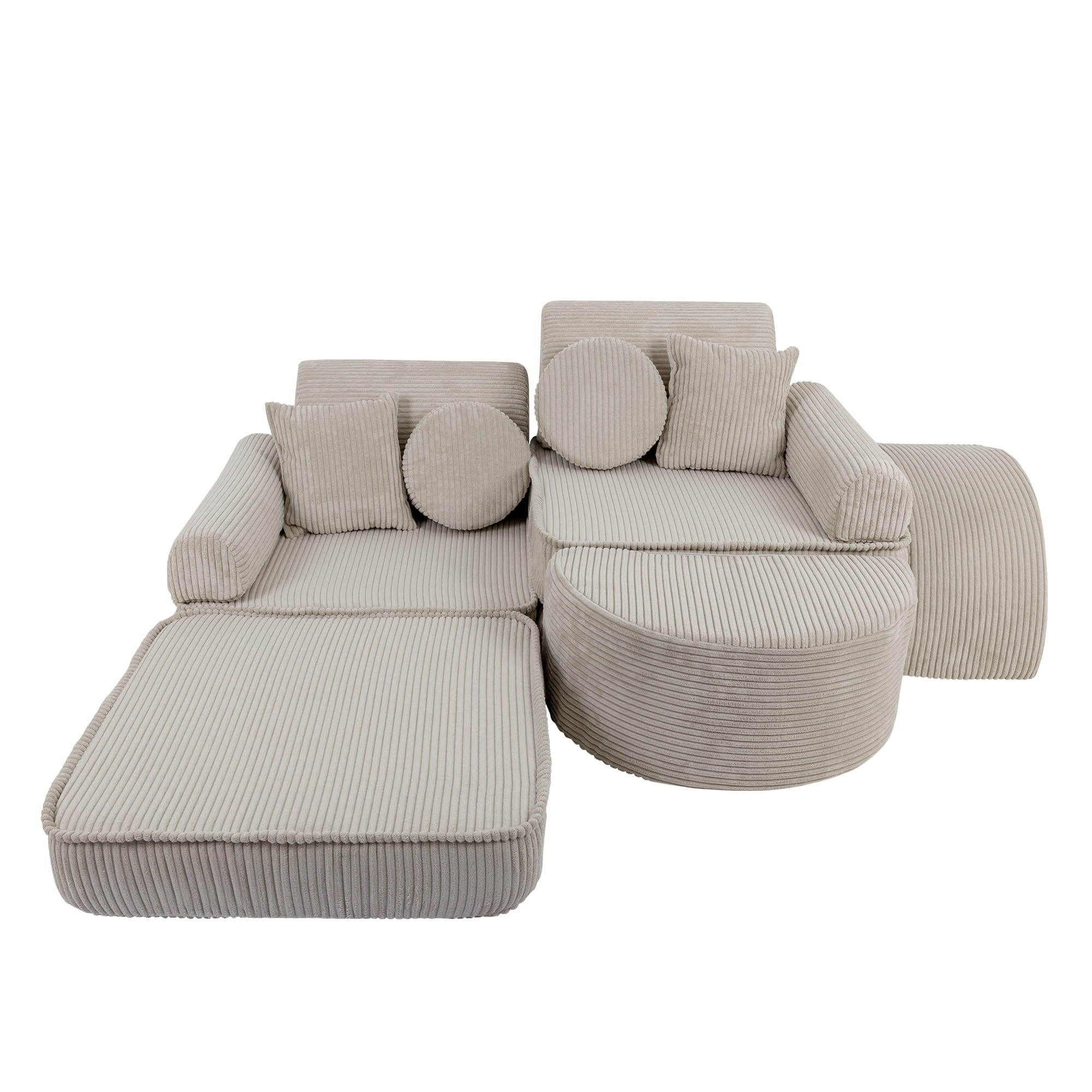 Vidutinė modulinė sofa vaikams, estetinio dizaino, ekru spalvos, papildytos komplektacijos