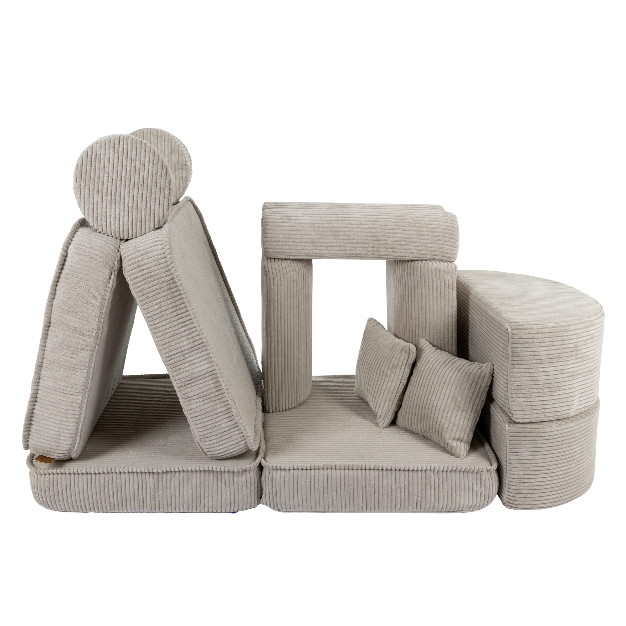 Vidutinė modulinė sofa vaikams, estetinio dizaino, ekru spalvos, papildytos komplektacijos