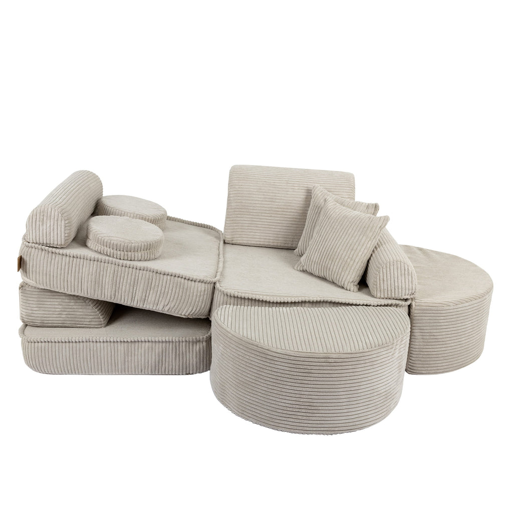 Vidutinė modulinė sofa vaikams, estetinio dizaino, ekru spalvos, papildytos komplektacijos