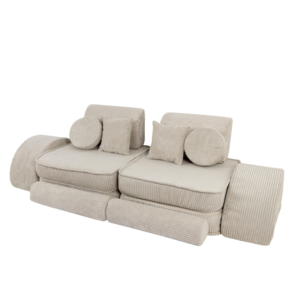 Vidutinė modulinė sofa vaikams, estetinio dizaino, ekru spalvos, papildytos komplektacijos