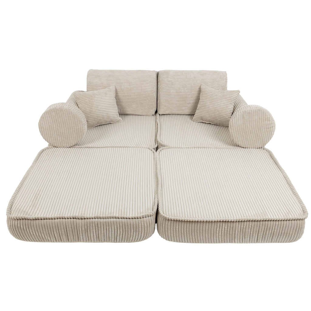 Vidutinė modulinė sofa vaikams, estetinio dizaino, ekru spalvos