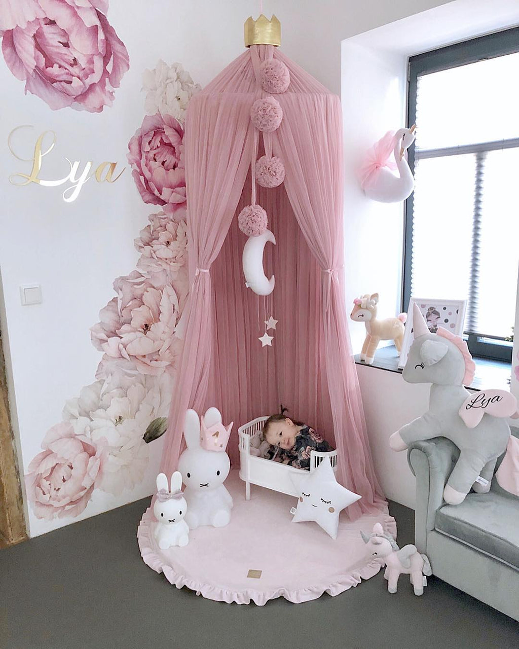 Apvalus žaidimų kilimėlis su raukiniais, rožinis aksominis