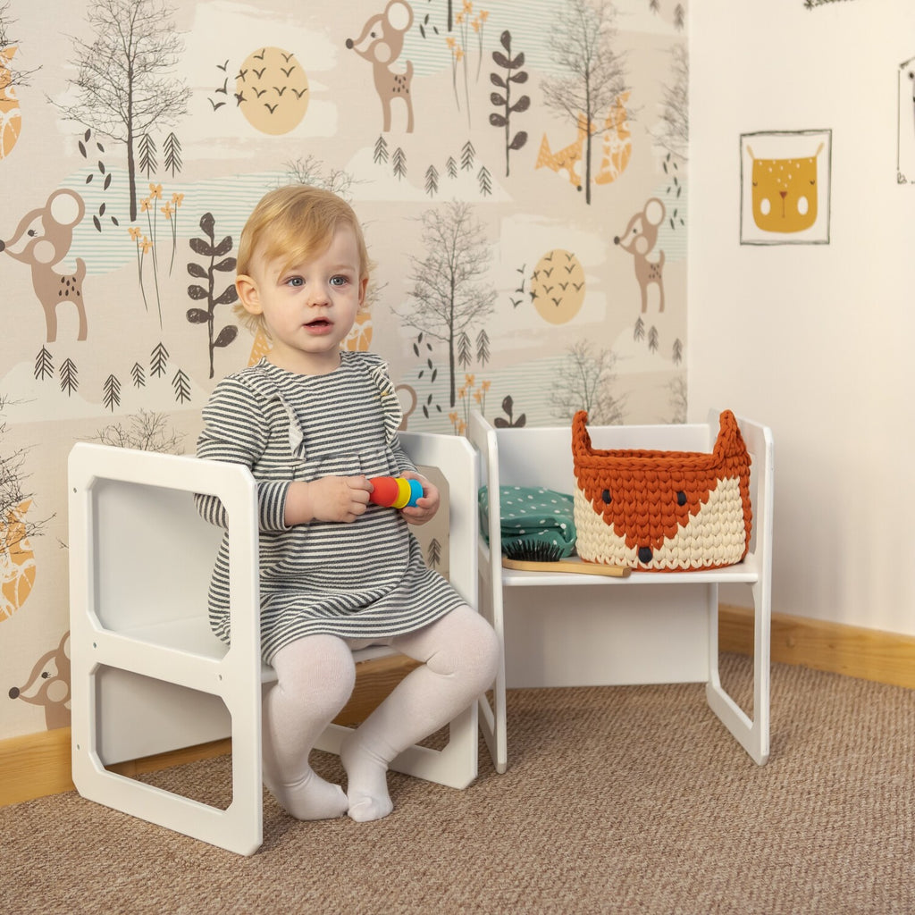 Montessori pirmasis stalo ir kėdės rinkinys su 2 kėdėmis