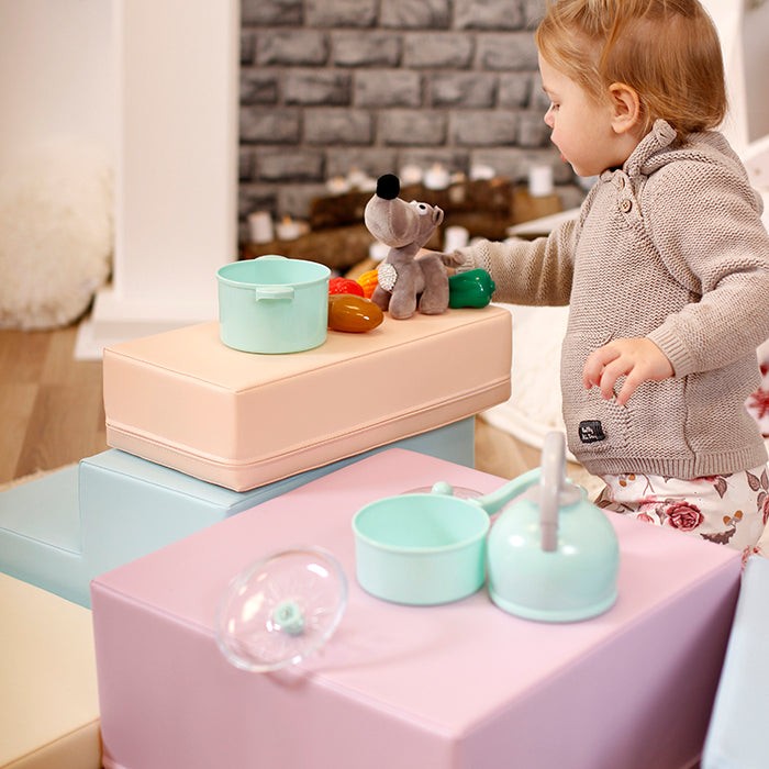 Minkštų putų kaladėlių žaidimų rinkinys, 5 dalių, švelnių pastelinių spalvų kampinis laiptuvas