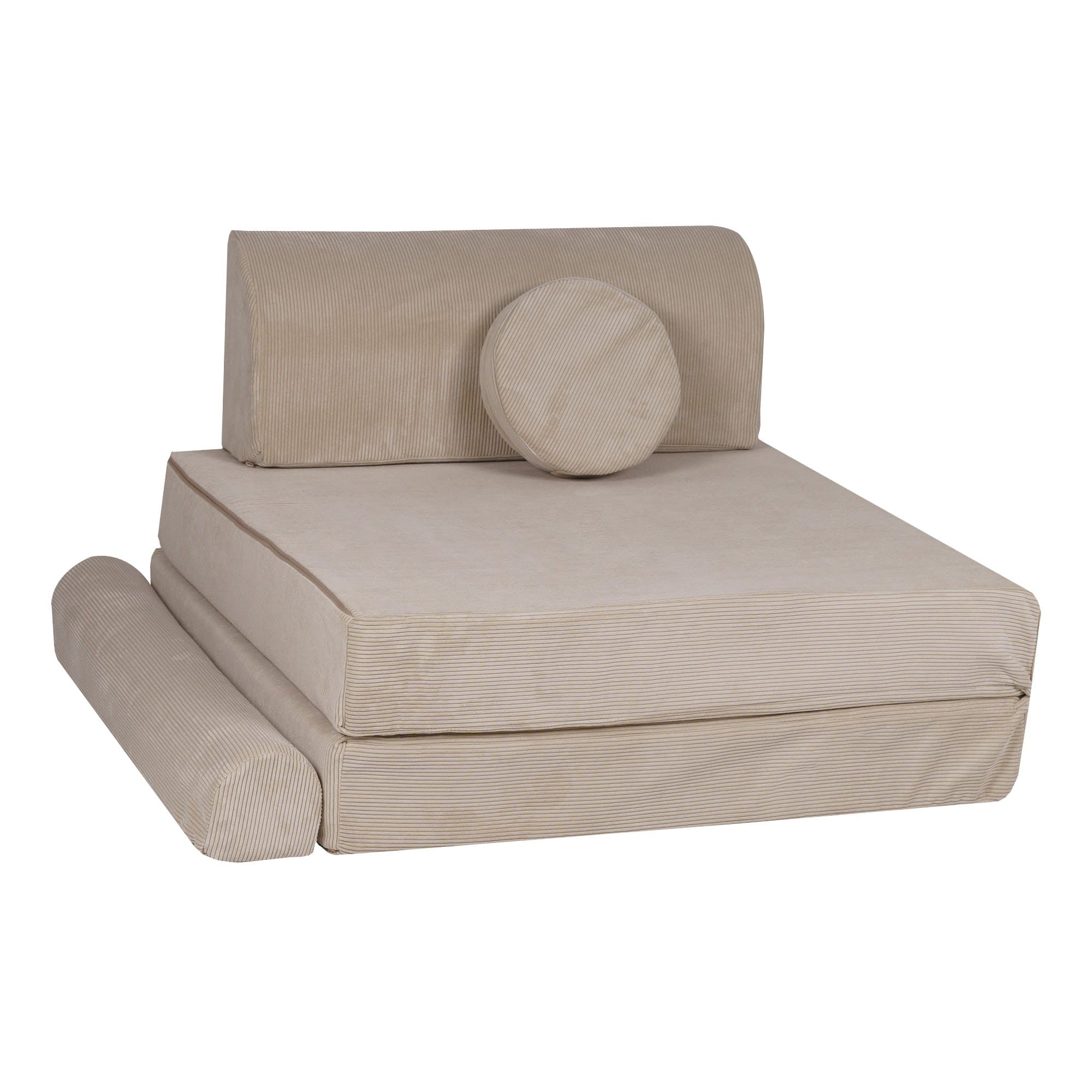 Didelė smulkaus kordurojaus sofa, ekru spalvos