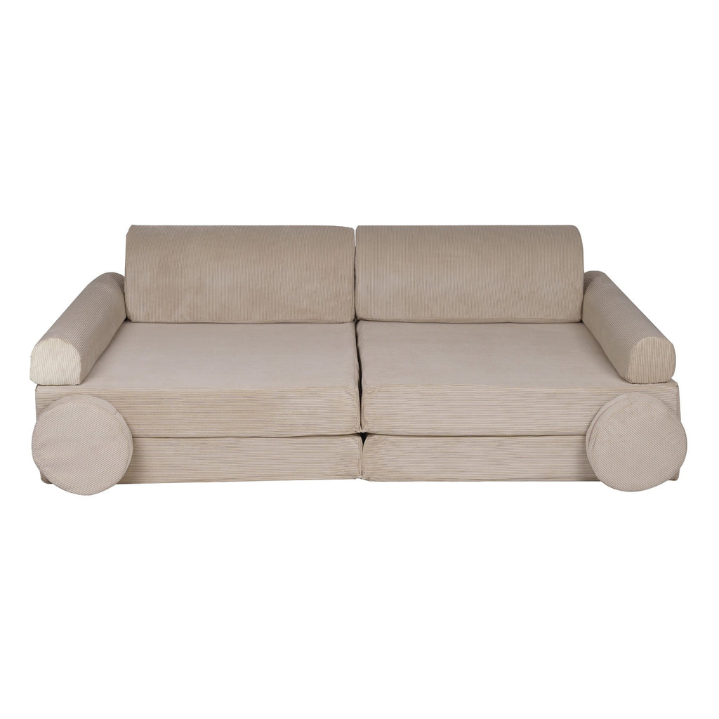 Didelė smulkaus kordurojaus sofa, ekru spalvos
