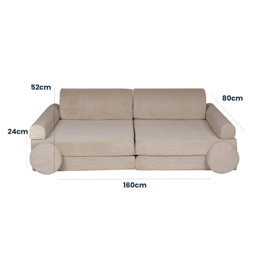 Didelė smulkaus kordurojaus sofa, ekru spalvos