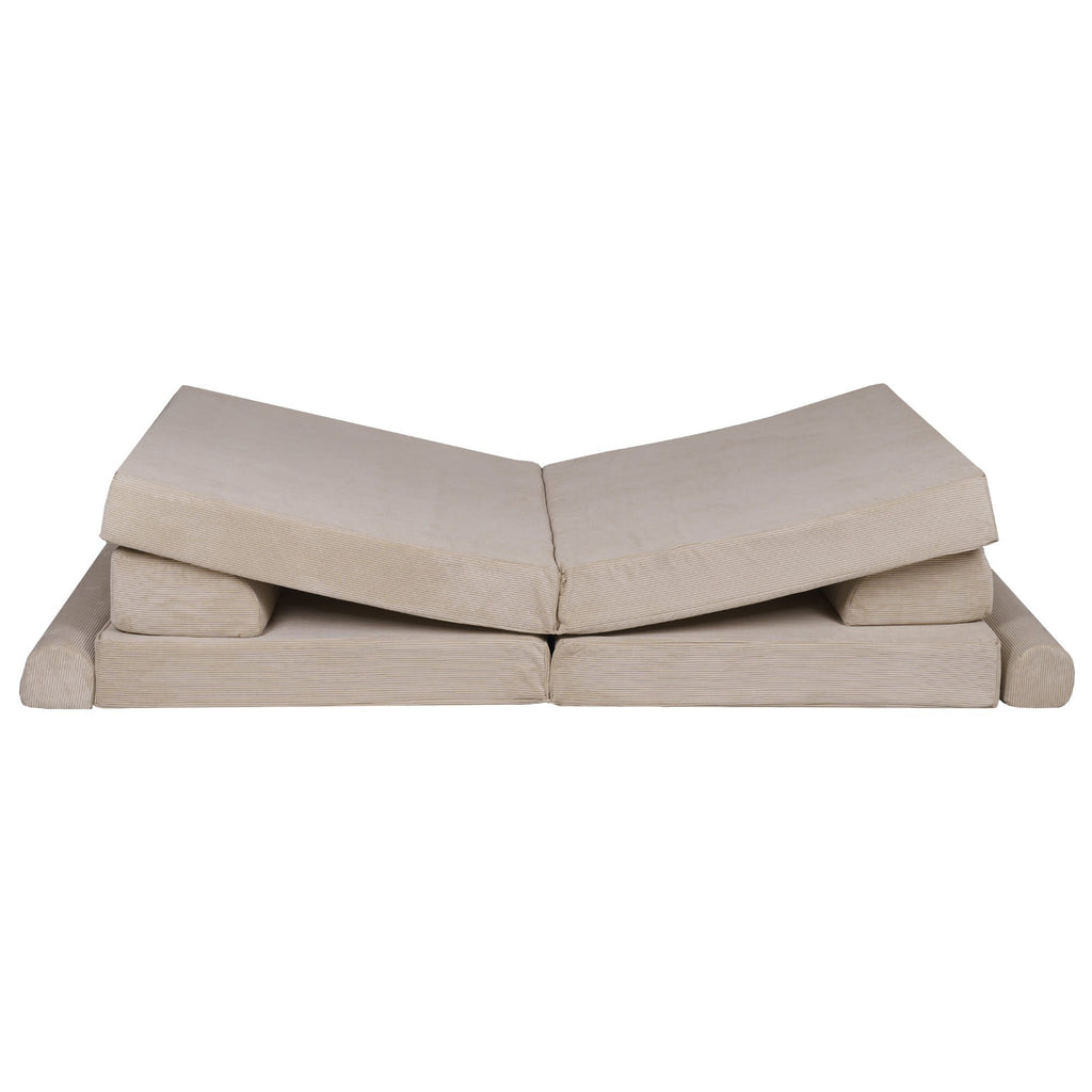 Didelė smulkaus kordurojaus sofa, ekru spalvos