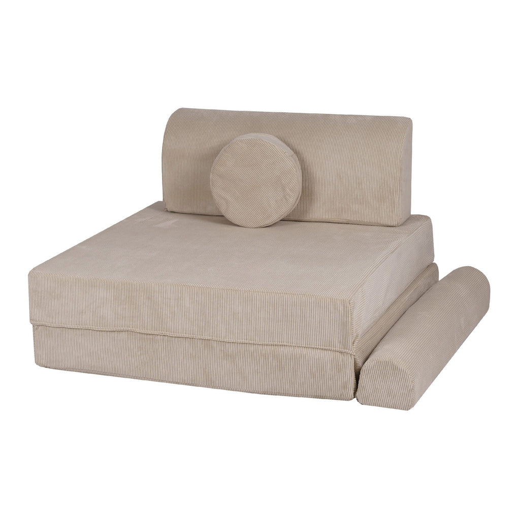 Didelė smulkaus kordurojaus sofa, ekru spalvos