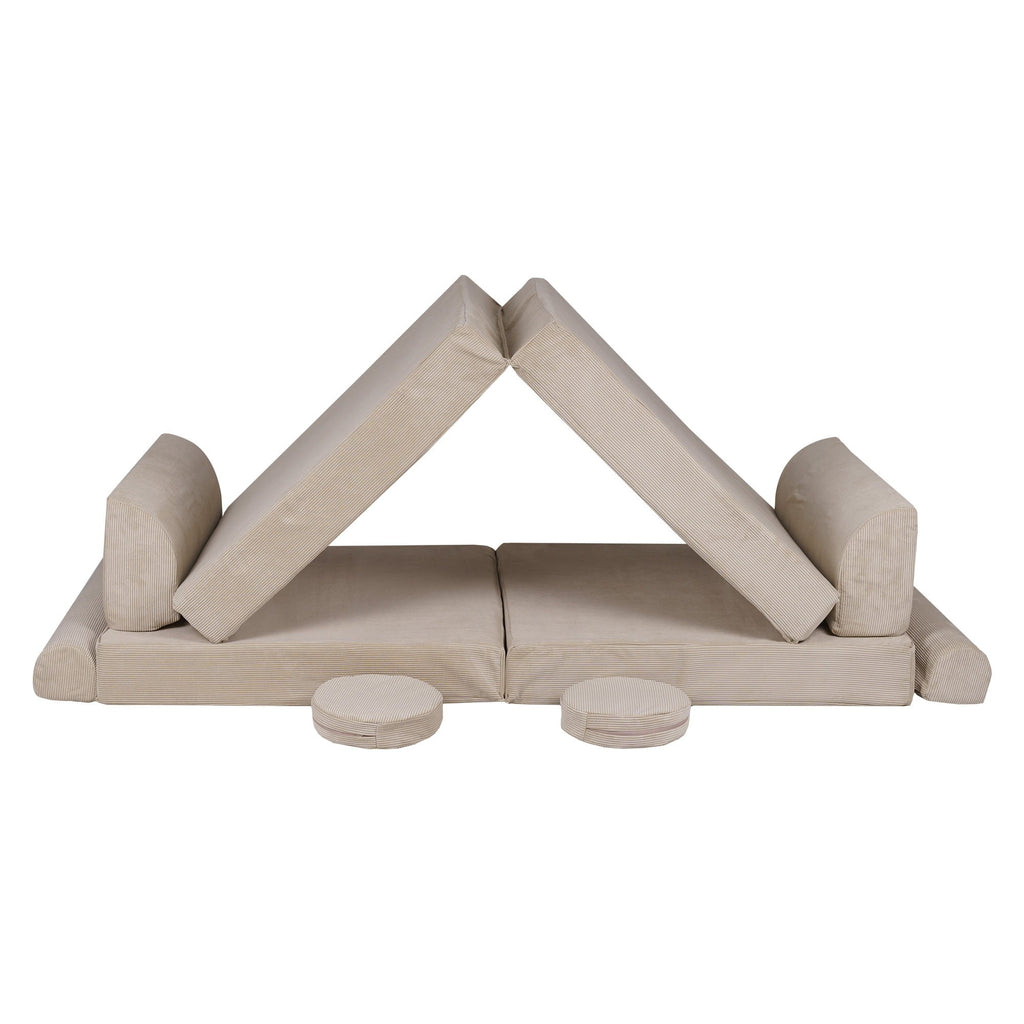 Didelė smulkaus kordurojaus sofa, ekru spalvos