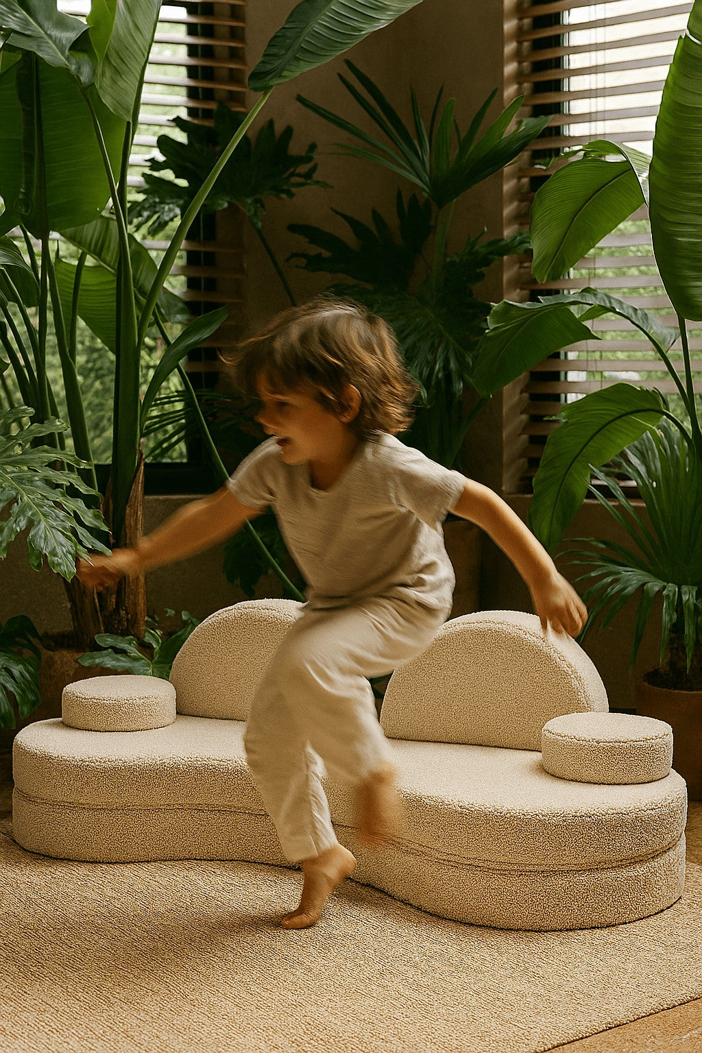 Modulinė sofa vaikams, 6 dalių, balkšva