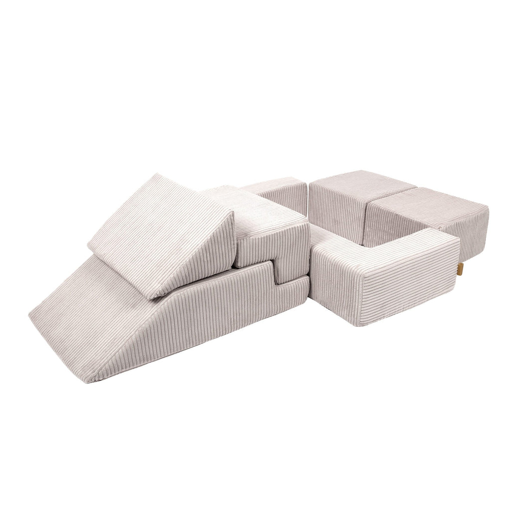 Minkšta aksominė modulinė sofa, ekru spalvos