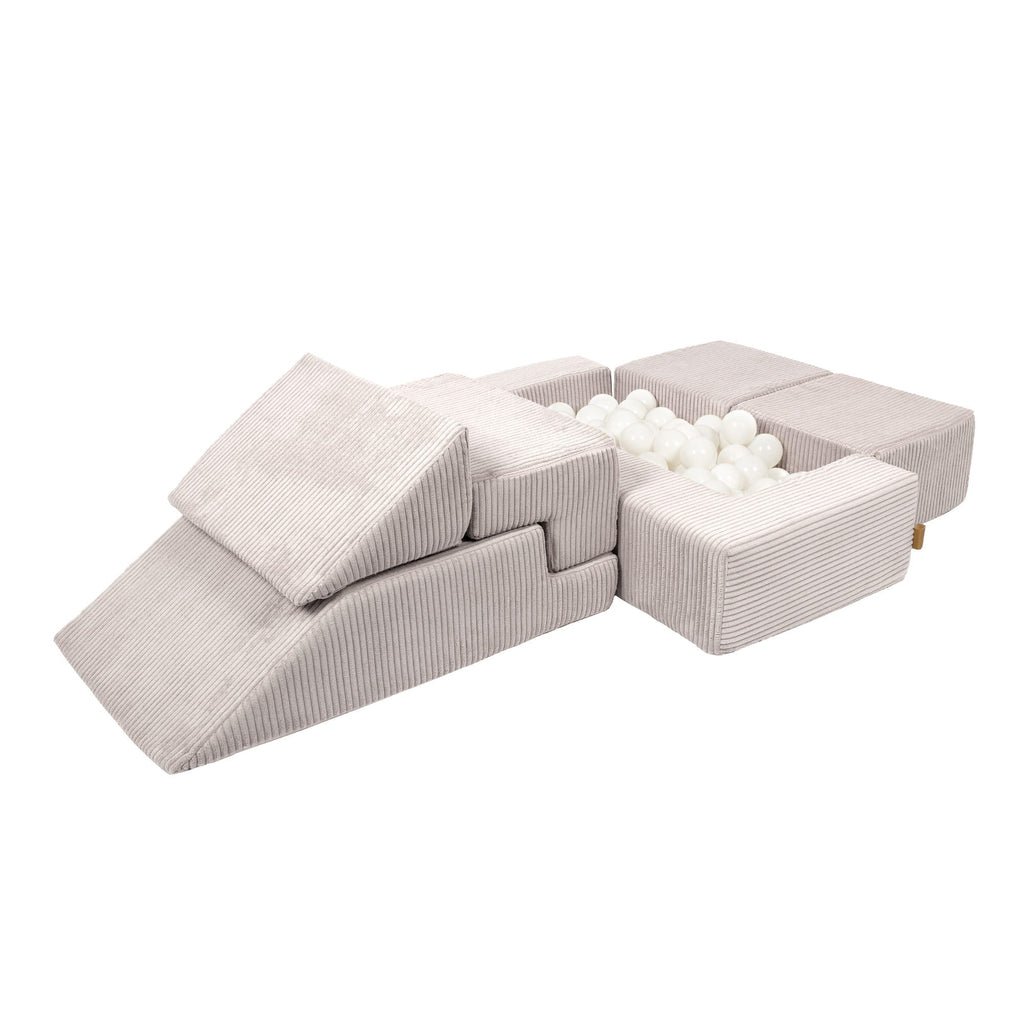 Minkšta aksominė modulinė sofa, ekru spalvos