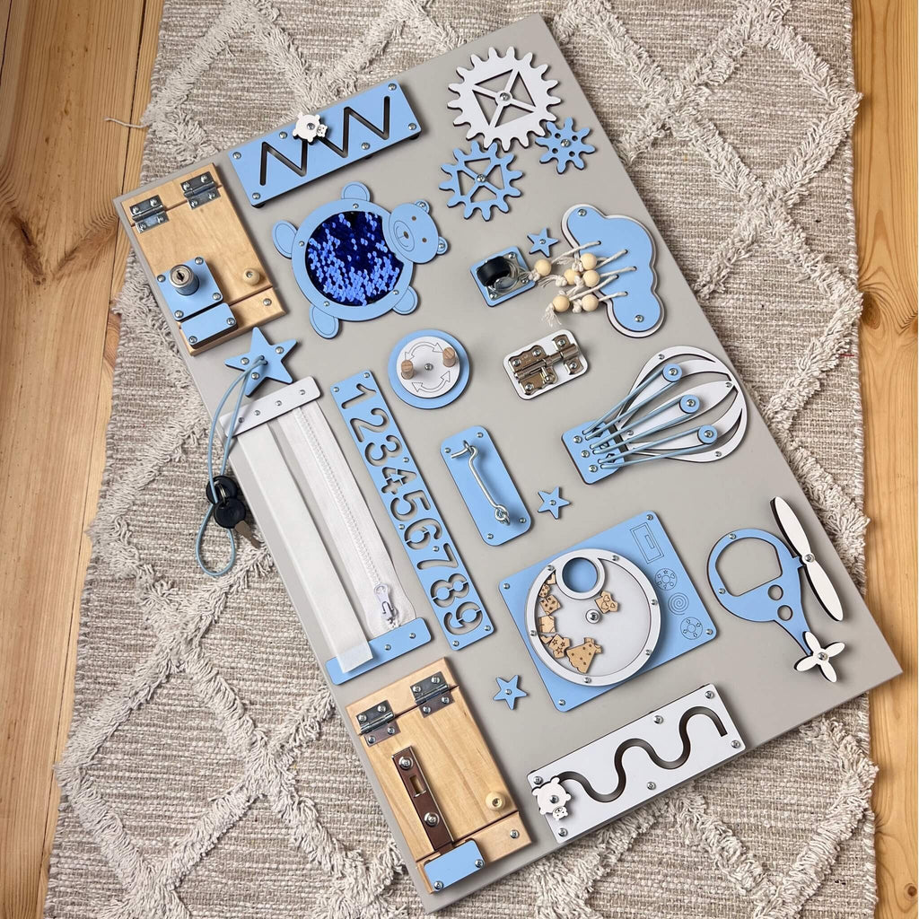 Montessori veiklos lenta su durelėmis ir spynelėmis, 40 × 60 cm