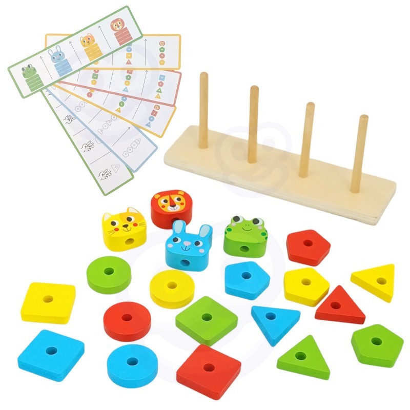 Montessori dėlionių piramidė su gyvūnais