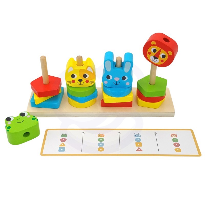 Montessori dėlionių piramidė su gyvūnais