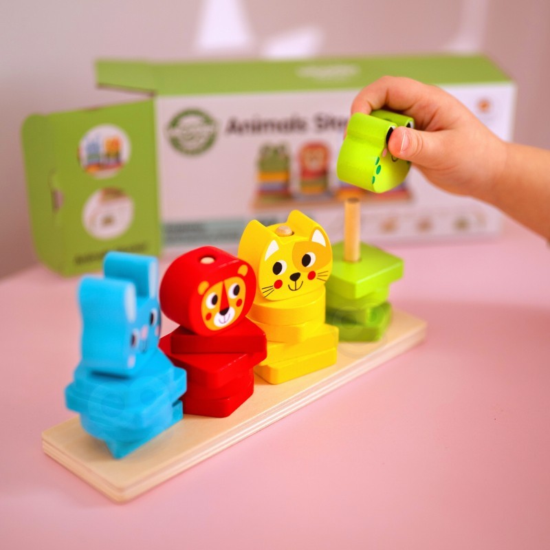 Montessori dėlionių piramidė su gyvūnais
