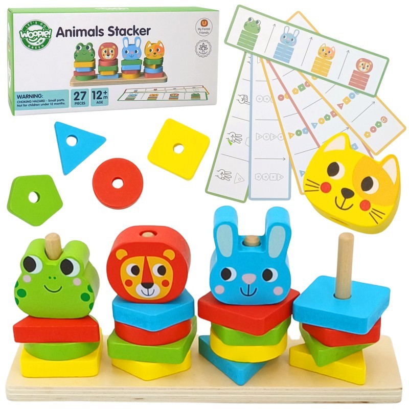 Montessori dėlionių piramidė su gyvūnais