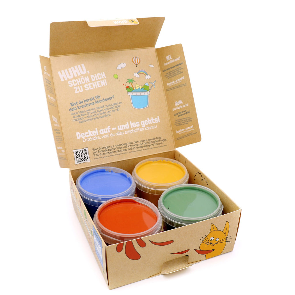 Ekologiškų pirštų dažų rinkinys „Neogrün“, 4 × 120 g – mėlyna, geltona, raudona, žalia