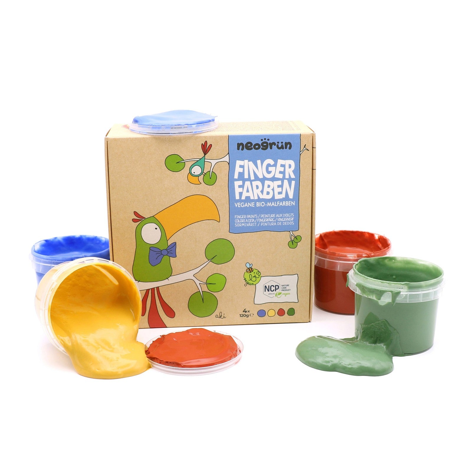 Ekologiškų pirštų dažų rinkinys „Neogrün“, 4 × 120 g – mėlyna, geltona, raudona, žalia