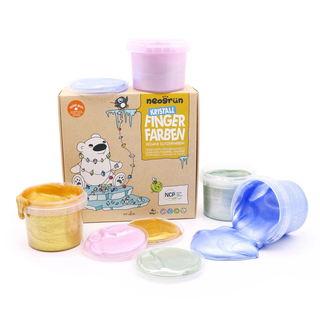 Ekologiškų blizgių pirštų dažų rinkinys „Neogrün“, 4 × 90 g