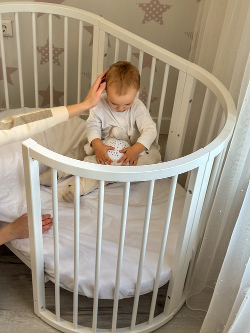 Round Baby Crib OLIN with Mattress - White