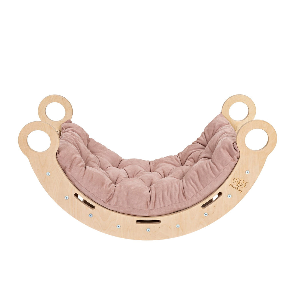 Supamasis gultukas vaikams, natūralaus medžio, su rožine pagalve