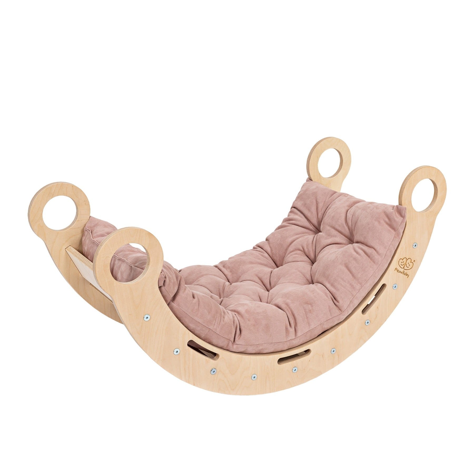 Supamasis gultukas vaikams, natūralaus medžio, su rožine pagalve