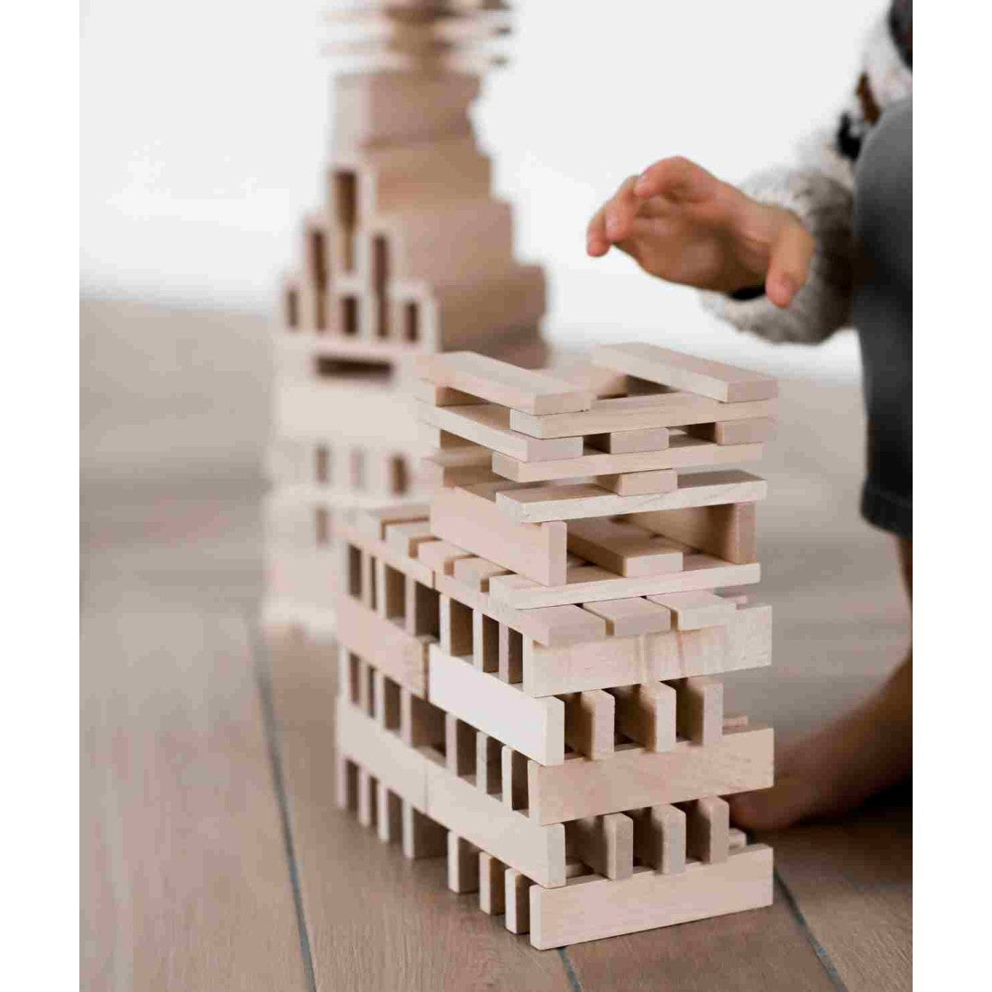 Medinių architektūrinių kaladėlių rinkinys maišelyje, natūralus, 200 dalių