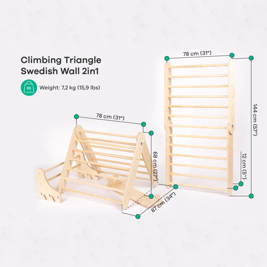 Pikler trikampė laipynė su švediškos sienelės priedu vaikams nuo 6 mėn. iki 7 m.