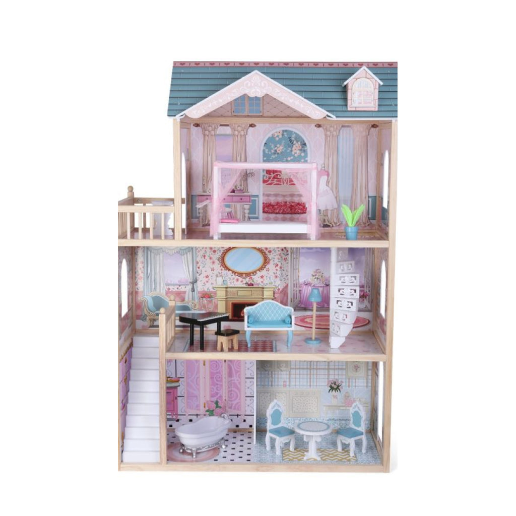 Medinis lėlių namelis „Emilija“ su apšvietimu